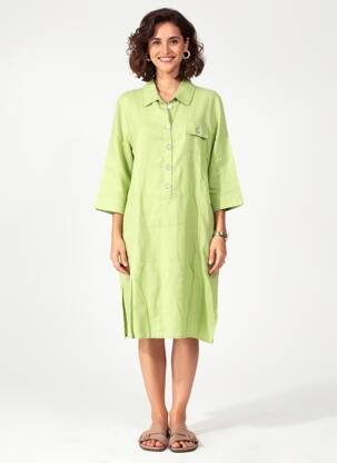 Robe mi-longue manches 3/4 manches 3/4 vert POMODORO femme
