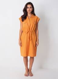 Robe mi-longue tissage crêpe manches courtes orange POMODORO femme