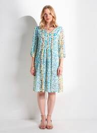 Robe mi-longue coupe fluide manches longues bleu POMODORO femme