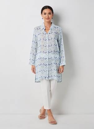 Tunique manches longues imprimé fantaisie bleu POMODORO femme