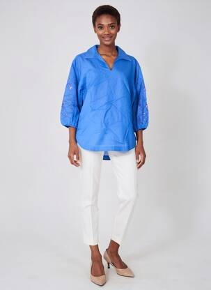 Tunique manches longues tissage crêpe bleu POMODORO femme