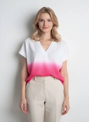 T-shirt col v manches courtes rose POMODORO femme