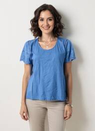 T-shirt stretch manches courtes bleu POMODORO femme