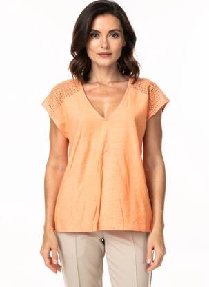 T-shirt col v manches courtes orange POMODORO femme