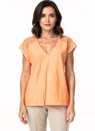 T-shirt col v manches courtes orange POMODORO femme
