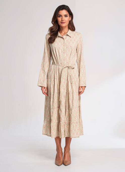 Robe mi-longue manches longues manches longues beige POMODORO femme