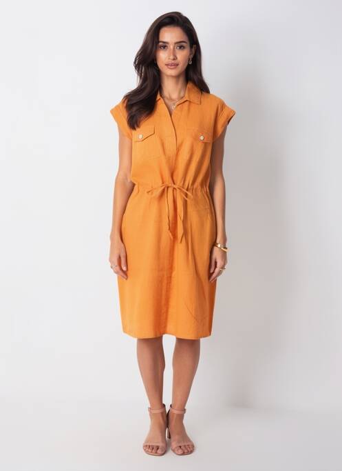Robe mi-longue tissage crêpe manches courtes orange POMODORO femme