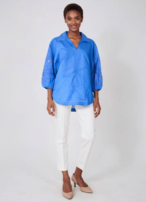 Tunique manches longues tissage crêpe bleu POMODORO femme