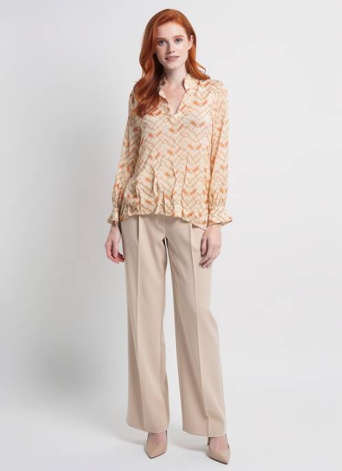 Blouse légère et transparente manches longues beige POMODORO femme