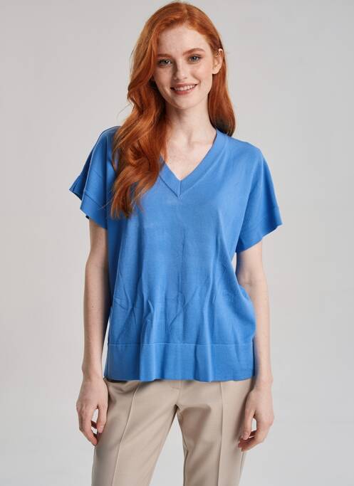 T-shirt col v manches courtes bleu POMODORO femme