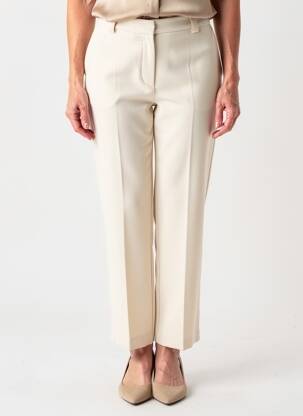 Pantalon droit fermeture zippée sous rabat avec crochet taille haute beige CISO femme