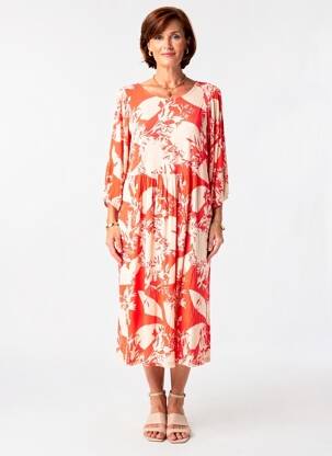 Robe mi-longue manches 3/4 manches 3/4 rouge CISO femme