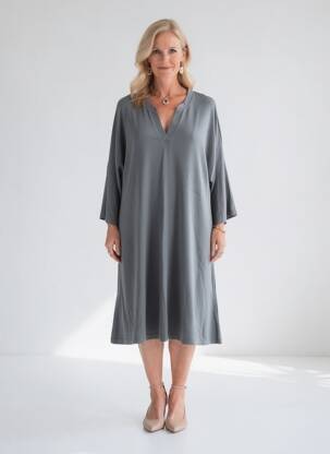 Robe mi-longue manches 3/4 manches 3/4 gris CISO femme