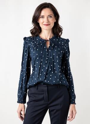 Blouse tissage popeline manches longues bleu JENSEN femme