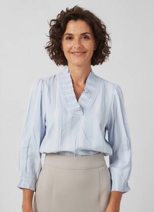 Blouse tissage popeline manches longues bleu JENSEN femme