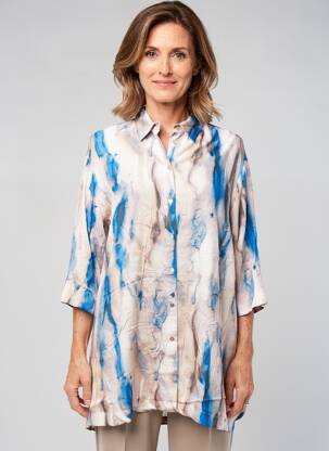 Chemisier imprimé fantaisie manches 3/4 bleu CISO femme