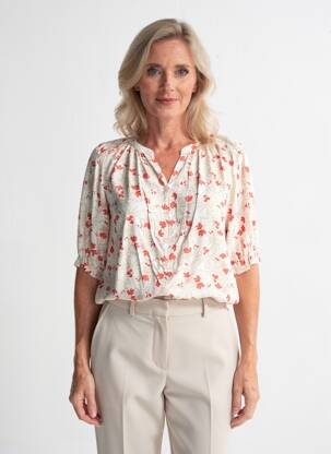 Chemisier imprimé fantaisie manches 3/4 beige CISO femme