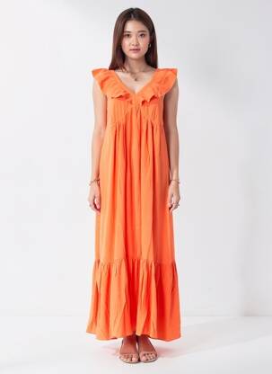 Robe longue coupe évasée sans manche orange ORFEO femme