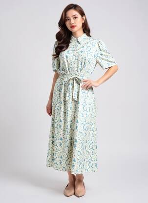 Robe longue manches courtes manches courtes vert COMPAÑIA FANTASTICA femme