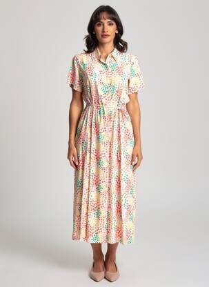 Robe longue manches courtes manches courtes beige COMPAÑIA FANTASTICA femme