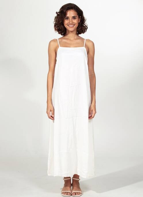 Robe longue manches bretelles ajustables fines bretelles beige PIECES femme