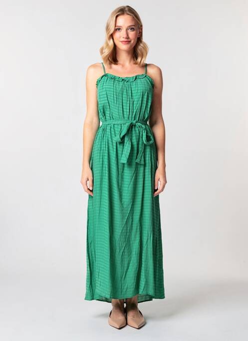 Robe longue tissage crêpe fines bretelles vert COMPAÑIA FANTASTICA femme