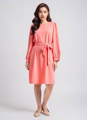Robe mi-longue manches longues manches longues orange VERO MODA femme