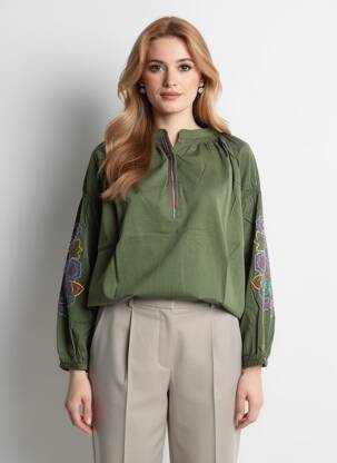 Blouse col rond manches longues vert ORFEO femme