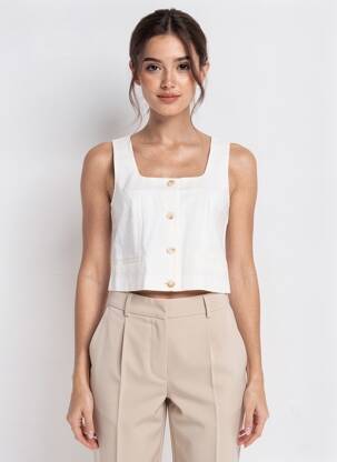 Top col carré sans manche blanc VERO MODA femme