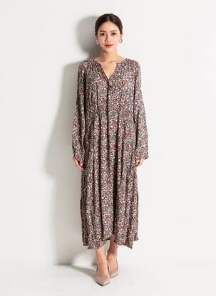 Robe longue manches longues manches longues bleu C'EST BEAU LA VIE femme