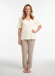 T-shirt col v manches courtes beige MEY femme