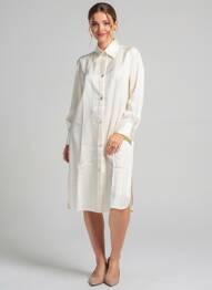 Robe mi-longue coupe fluide manches longues beige LUNA DI SETA femme