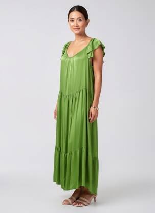 Robe longue manches courtes manches courtes vert PAKO LITTO femme