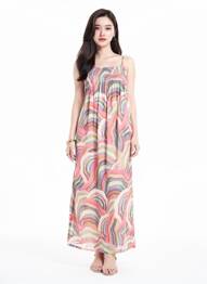 Robe longue imprimé fantaisie fines bretelles rose SEE U SOON femme