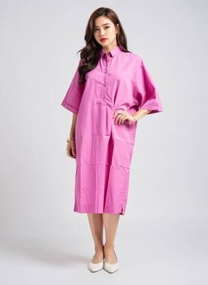 Robe mi-longue manches courtes manches courtes violet LOUIZON femme