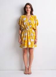 Robe courte manches courtes manches courtes jaune SEE U SOON femme