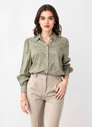 Chemisier imprimé fantaisie manches longues vert B.YOUNG femme
