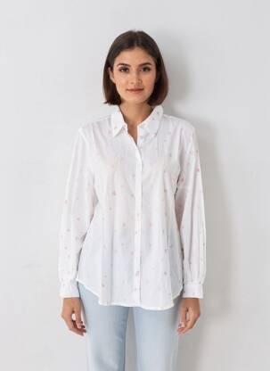 Chemisier imprimé fantaisie manches longues blanc B.YOUNG femme