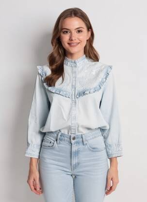 Chemisier coupe droite manches longues bleu IMAGINE femme
