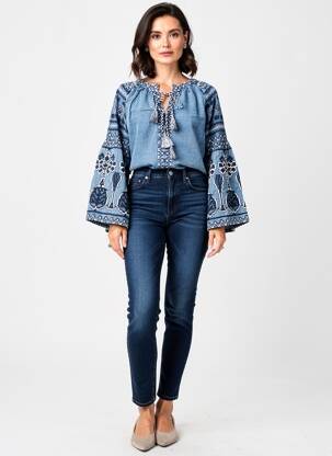 Blouse manches longues manches longues bleu STUDIO PARISIEN femme