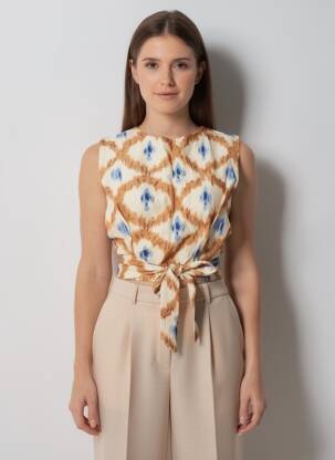 Top imprimé fantaisie sans manche marron THE KORNER femme