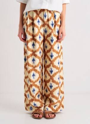 Pantalon large fermeture zippée sous rabat boutonné taille normale beige THE KORNER femme