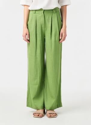 Pantalon large fermeture zippée sous rabat avec crochet taille normale vert SEE U SOON femme