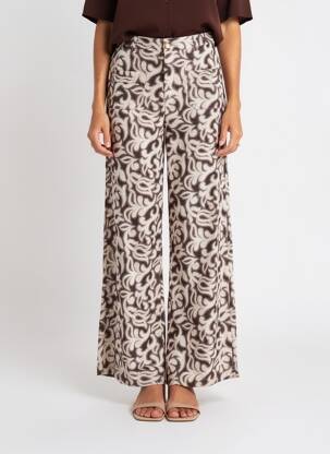 Pantalon large fermeture zippée sous rabat boutonné taille normale marron ORFEO femme
