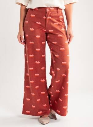 Pantalon large fermeture zippée sous rabat boutonné taille normale rouge COMPAÑIA FANTASTICA femme