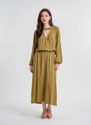 Robe longue manches longues manches longues vert KARMA KOMA femme