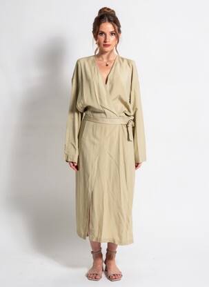 Robe longue manches longues manches longues beige HUMANOID femme