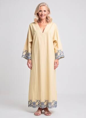 Robe longue col v manches 3/4 beige HOD femme