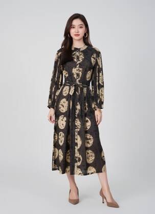 Robe longue imprimé fantaisie manches longues noir V.DE.VINSTER femme