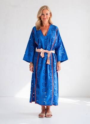 Robe longue coupe cintrée manches 3/4 bleu HOD femme